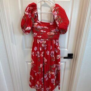 NWT sz XS petite Abercrombie & Fitch red floral Emerson midi dress